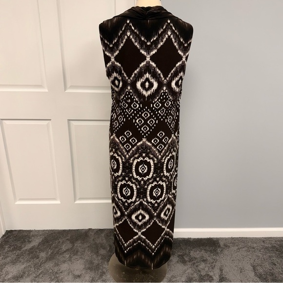 Chicos 2 (L 12/14) Maxi Dress Brown Ivory Medallion Geometric Print Sleeveless - Picture 3 of 11